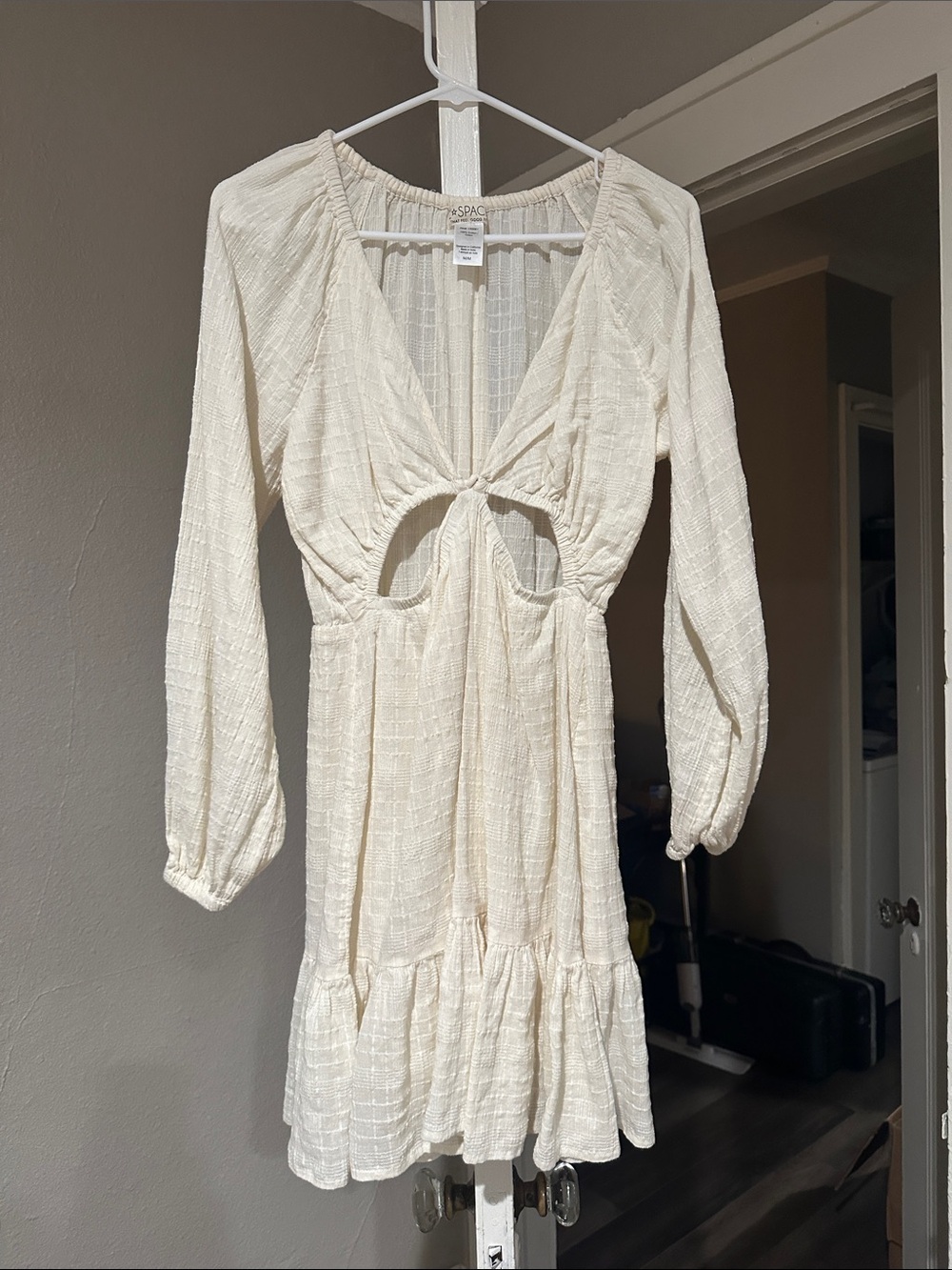 l*space Ivory Long Sleeve Cutout Tie-Front Mini Dress